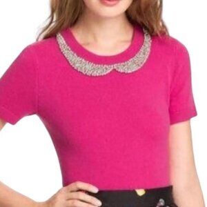 kate spade Barbie Pink Bejeweled Collar Short Sleeve Top